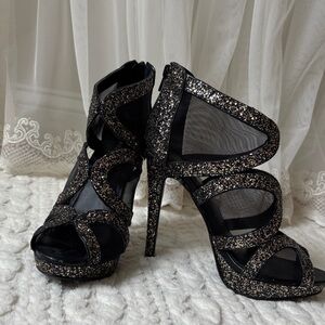 Express Black and Silver Glitter Heels
